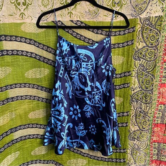 Rare Y2K Victoria’s Secret Silk Charmeuse Blue Print Slip Dress Size Medium - Picture 2 of 12